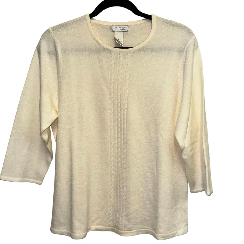 Kim‎ Rogers Signature Ivory Sweater Women’s Large 3/4 Sleeve
